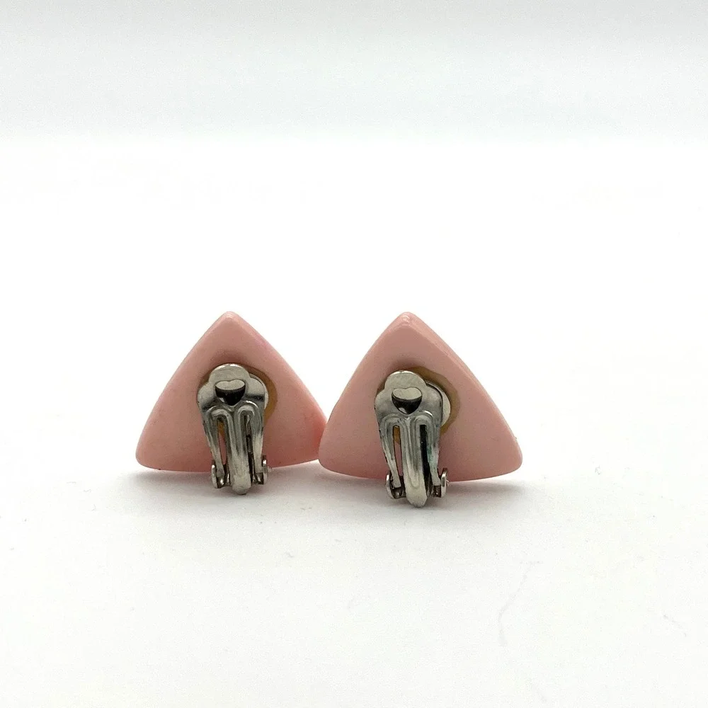 Vintage Pink Triangle Clip On Earrings Retro Geometric Jewelry‎